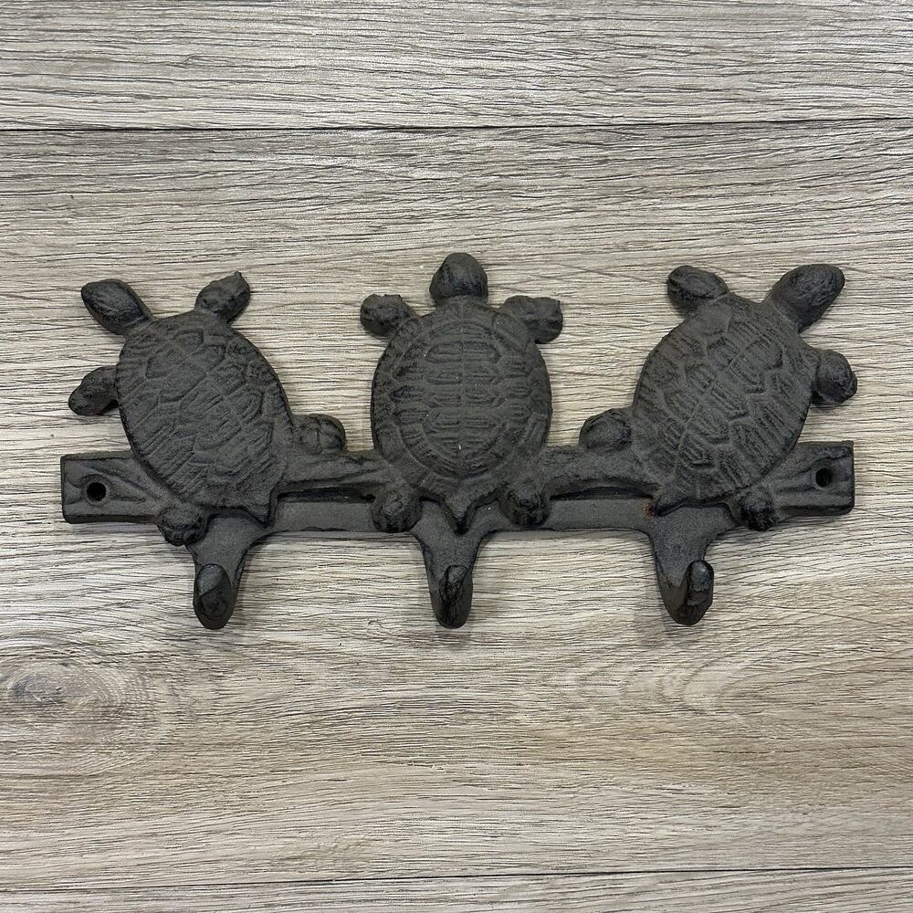 Turtle Set Wall Hook Rack Cast Iron Key Holder Home Decor Coastal Beach